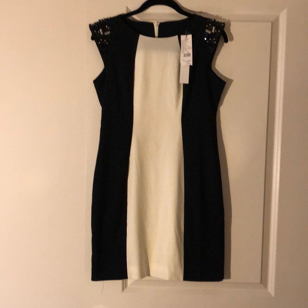 Dubai CC&DD B/W Jeweled Shoulder Sheath Dress NWT